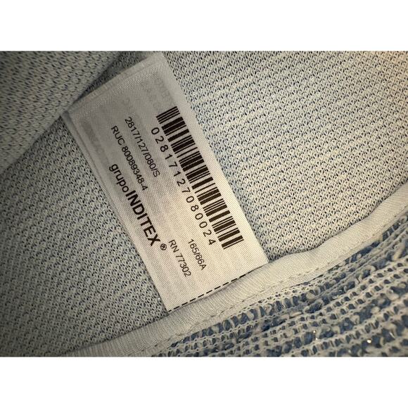 ZARA Blue Silver Tweed Structured Flared Pants Trousers Metallic Small - Picture 6 of 8